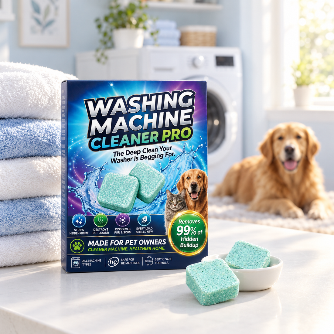 Pastilles nettoyantes lave-linge, spécial animaux